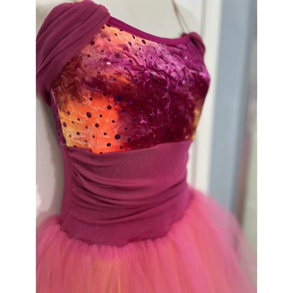 Weissman Tutu Dress Dance Costume Size Child Large Ombre Pink Orange Shimmer
